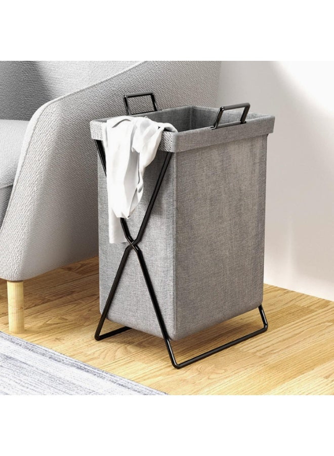 FUOE Foldable Laundry Basket with Stainless Steel Frame, 50L Collapsible Waterproof Laundry Basket, Laundry Hamper Bag Washing Bin Clothes Bag Organizer Storage Basket Hamper for Clothes Toys (Dark Grey) - Image 3